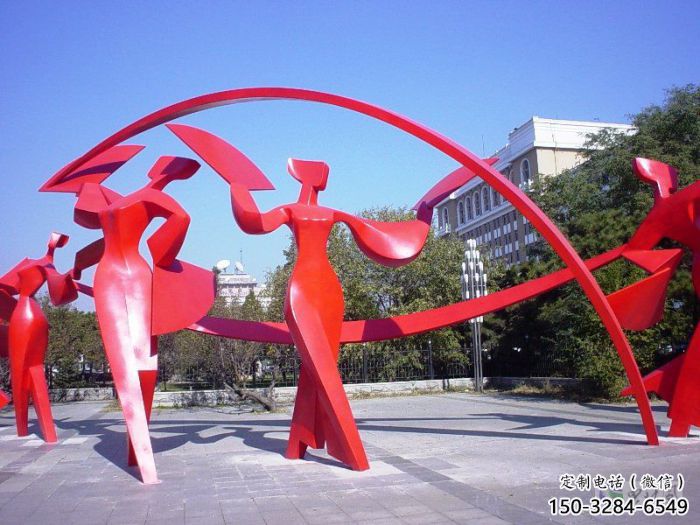 晉源扭秧歌雕塑，民俗舞蹈雕塑，不銹鋼抽象音樂(lè)人雕塑