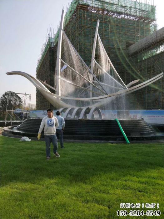 太原帆船噴泉雕塑，水景水秀組合，旱地帆船噴泉雕塑廠家