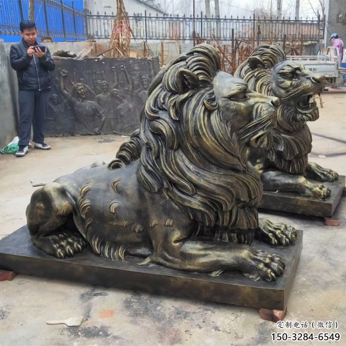 商洛大型趴獅雕塑，仿銅動物雕塑，玻璃鋼獅子雕塑制作