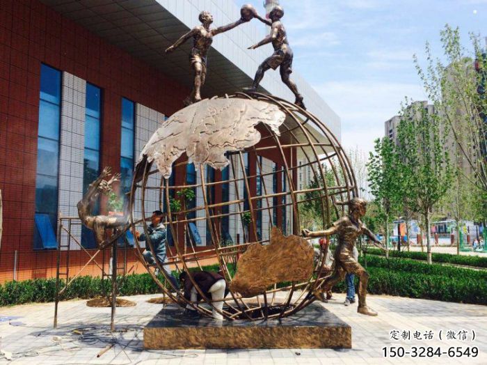 資陽地球儀雕塑選定，拉絲工藝，地球儀人物雕塑預定