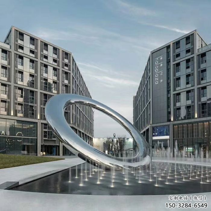 喀什水簾圓環雕塑，直噴式旱地水景噴泉雕塑