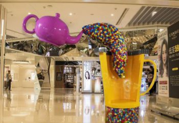 街道茶壺雕塑,鍛造景觀雕塑,古銅效果