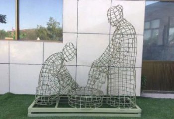 林周鏤空洗腳雕塑制作，園林裝飾，鐵藝孝道人物雕塑