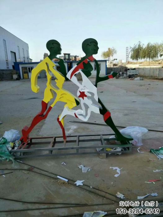 麗江賽跑雕塑，鏤空工藝制作，不銹鋼烤漆體育人物雕塑