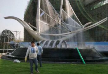 舟山帆船噴泉雕塑，水景水秀組合，旱地帆船噴泉雕塑廠家